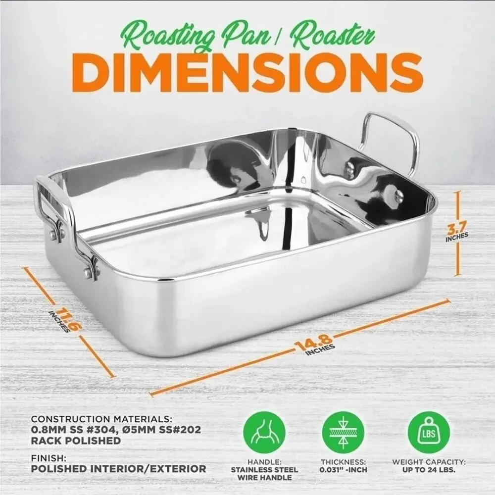 NutriChef Stainless Steel Roasting Pan 14